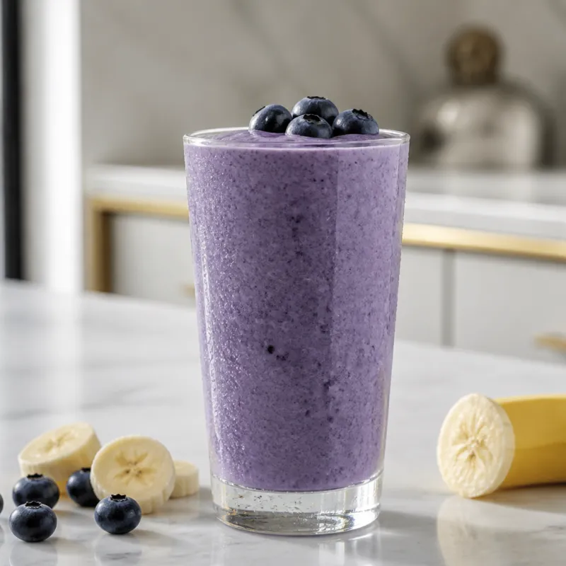Smoothie de almendra y plátano con arándanos