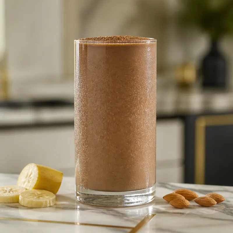 Smoothie de almendra y yogur con chocolate y plátano
