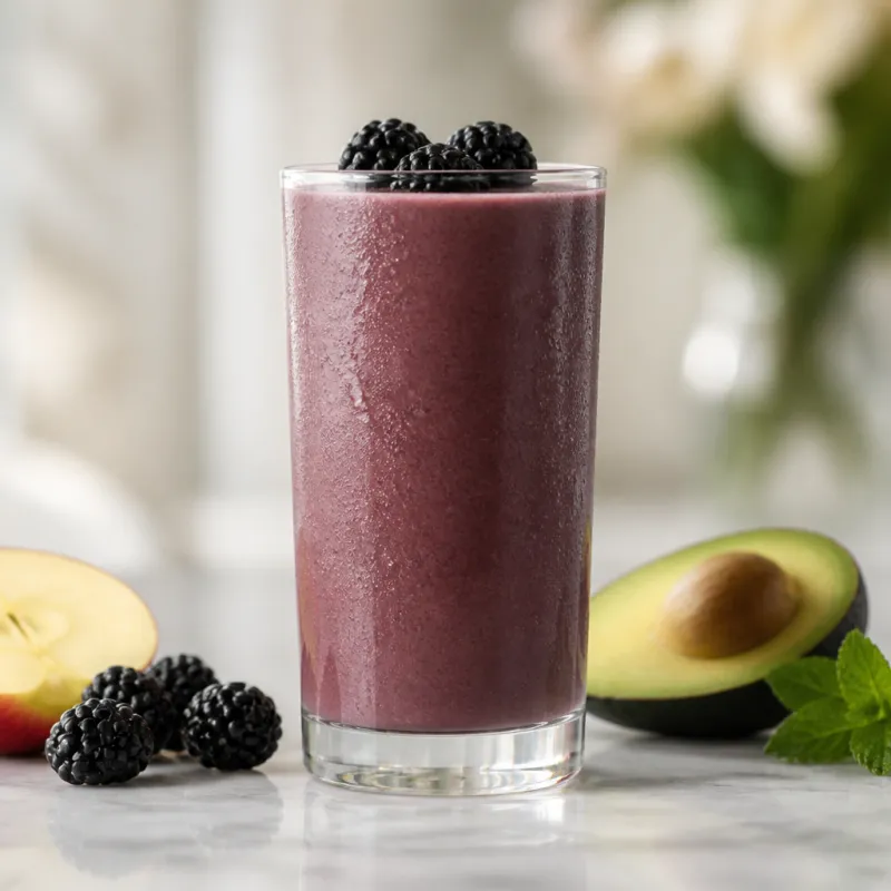 Smoothie de manzana y moras con aguacate