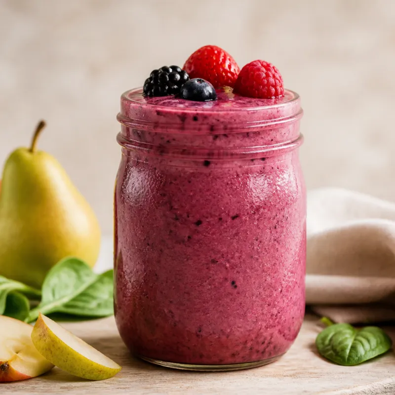 Apple Pear Smoothie with Berry Mix and Spinach