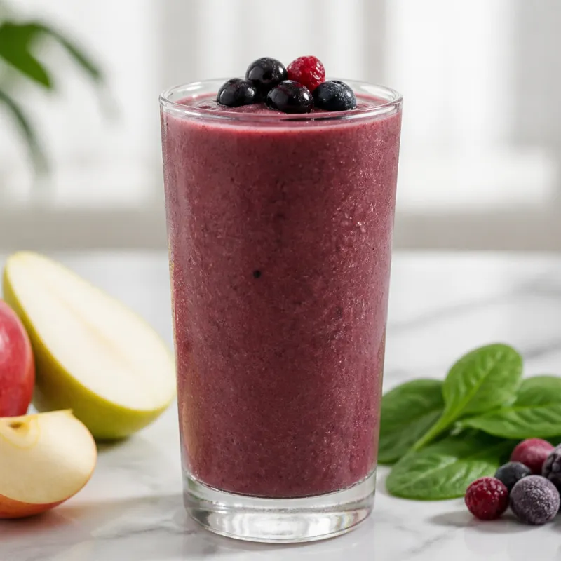 Smoothie de manzana y pera con frutos rojos congelados