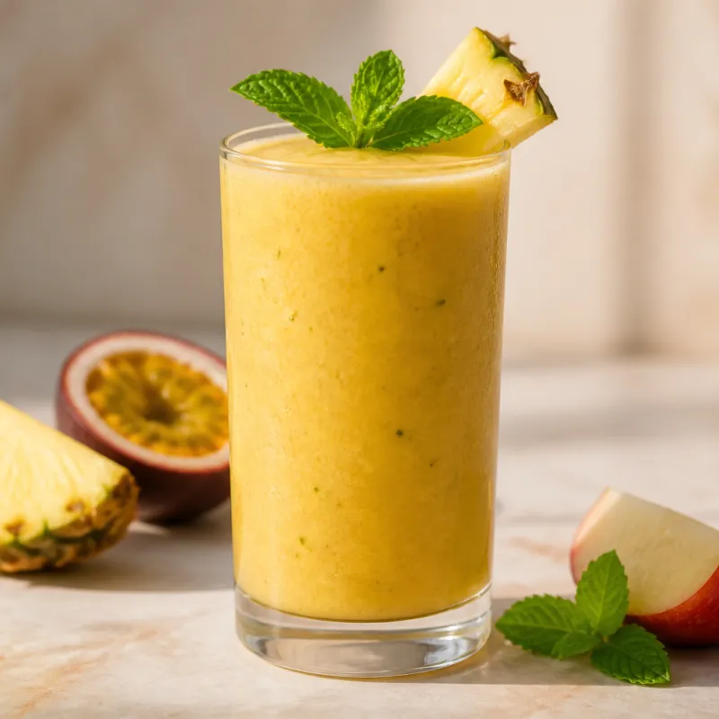 Apple Pineapple Smoothie with Passion Fruit and Mint