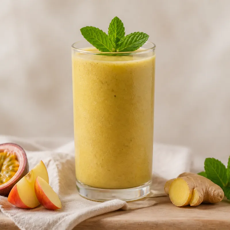 Smoothie de manzana con maracuyá y menta