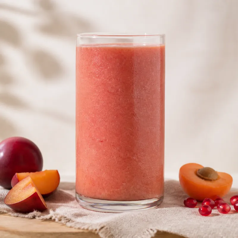 Smoothie de albaricoque y ciruela con granos de granada
