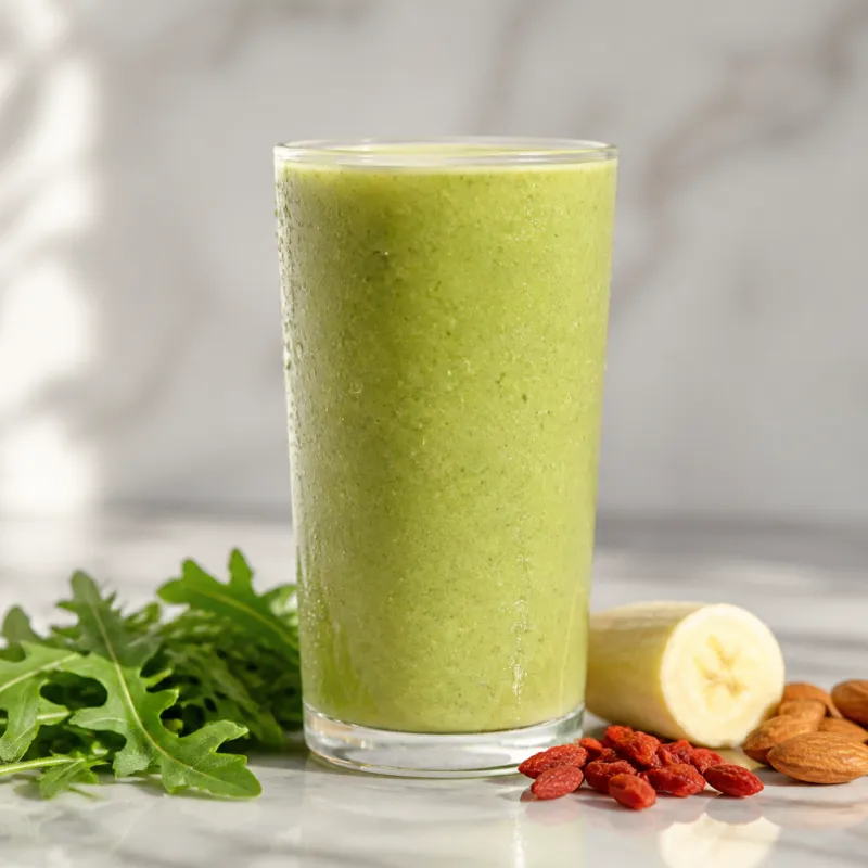 Smoothie de rúcula y almendras con bayas de goji