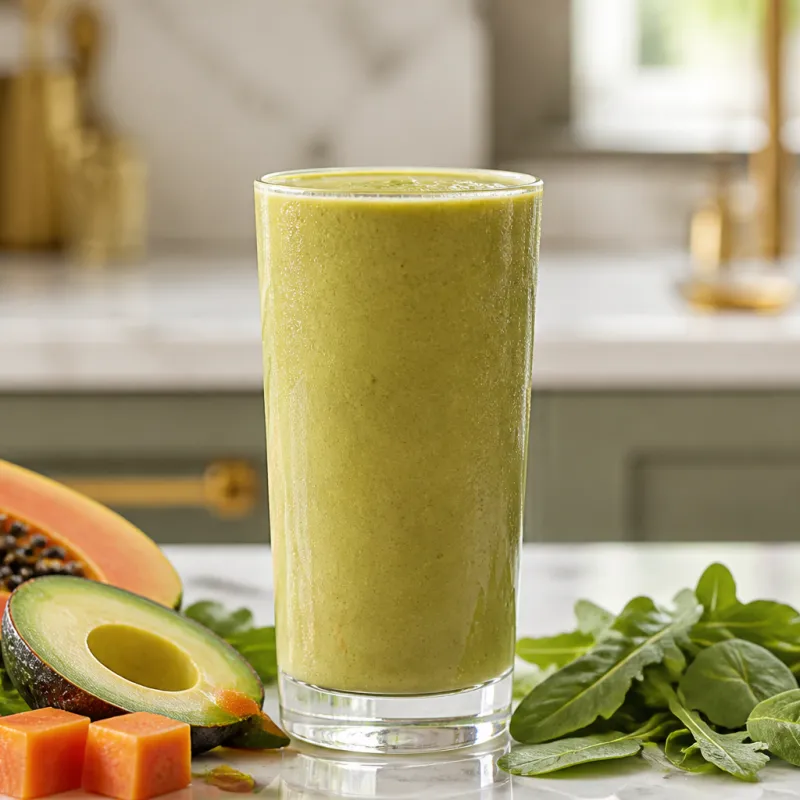 Smoothie de rúcula y aguacate con papaya