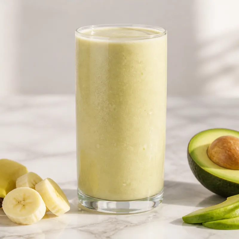 Smoothie de aguacate y plátano con bebida de avellana
