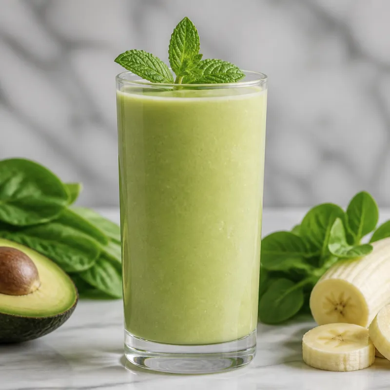 Smoothie de aguacate y plátano con infusión de menta