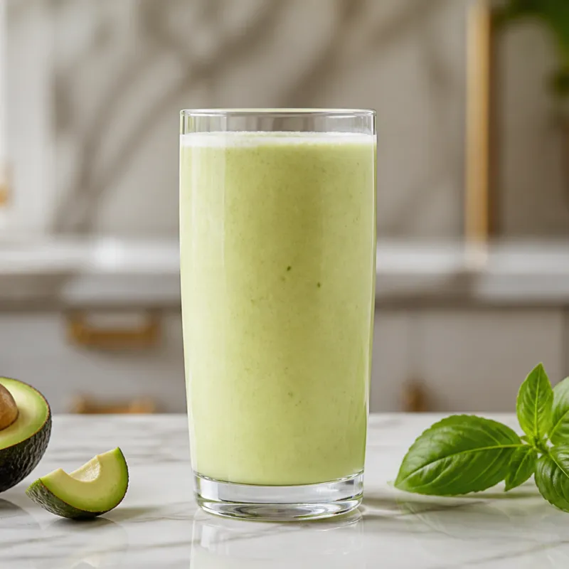 Smoothie de aguacate y albahaca con bebida de avena