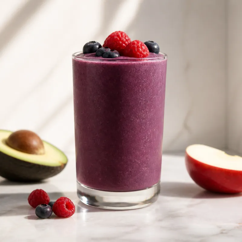 Smoothie de aguacate y arándanos con frambuesas