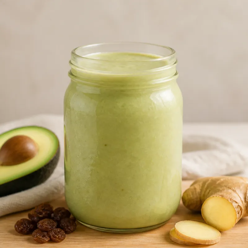 Smoothie de aguacate y jengibre con pasas sultanas