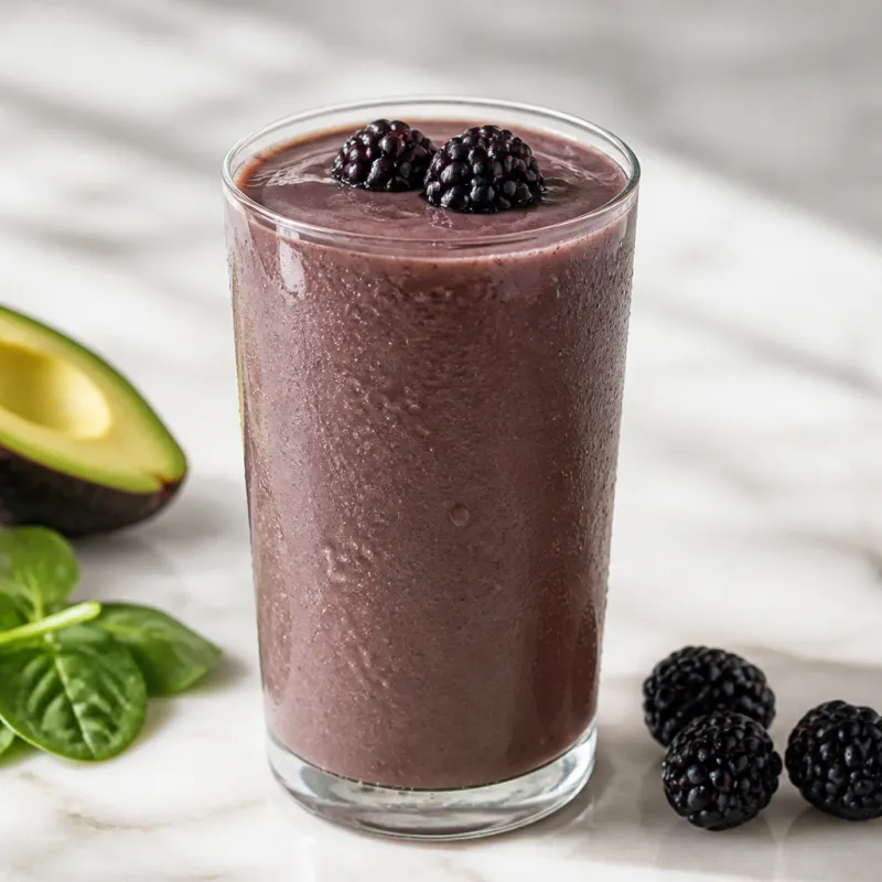 Smoothie de aguacate y canónigos con moras