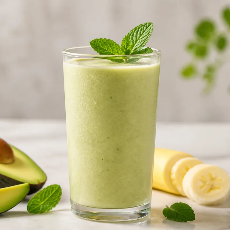 Smoothie de aguacate y menta con té de menta
