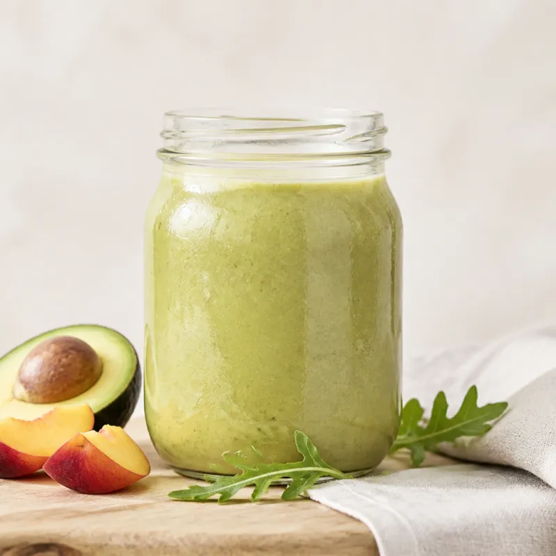 Smoothie de aguacate y nectarina con rúcula