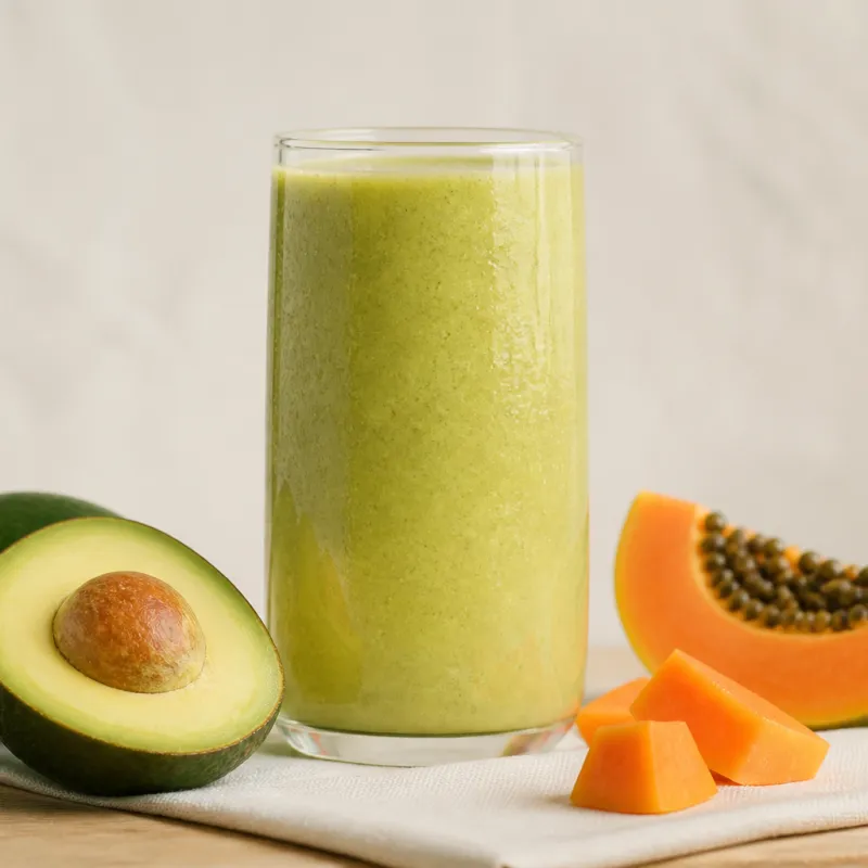 Smoothie de aguacate y papaya con té de menta