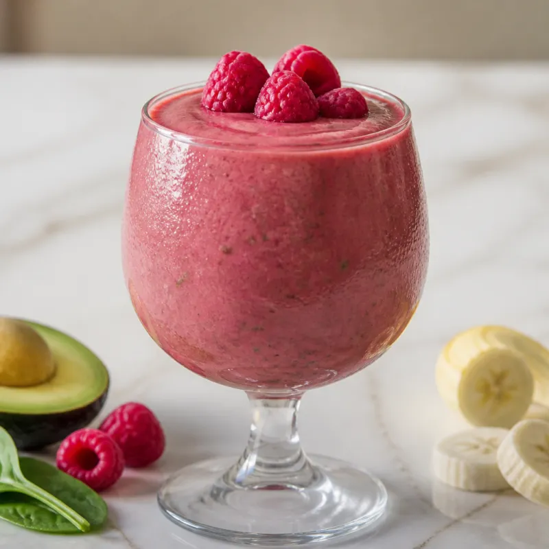 Avocado Raspberry Smoothie with Spinach and Banana