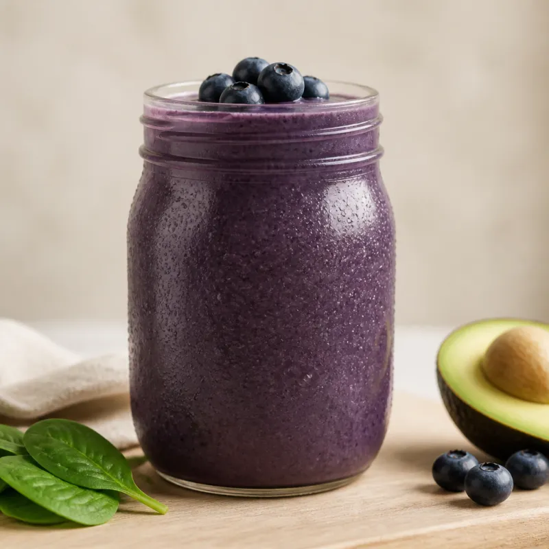 Smoothie de aguacate y espinacas con arándanos