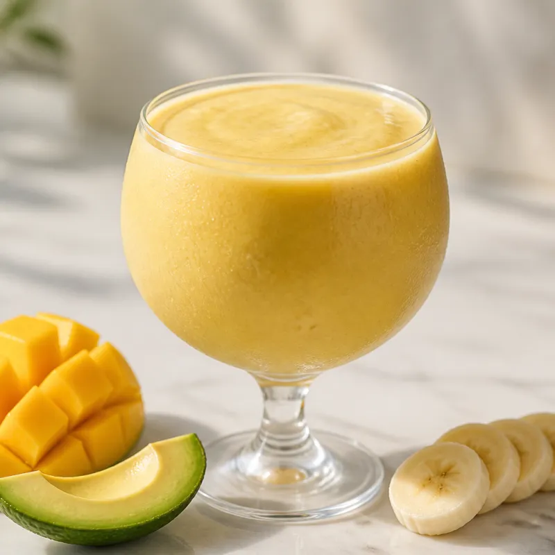 Smoothie de aguacate y mango con yogur y leche de coco