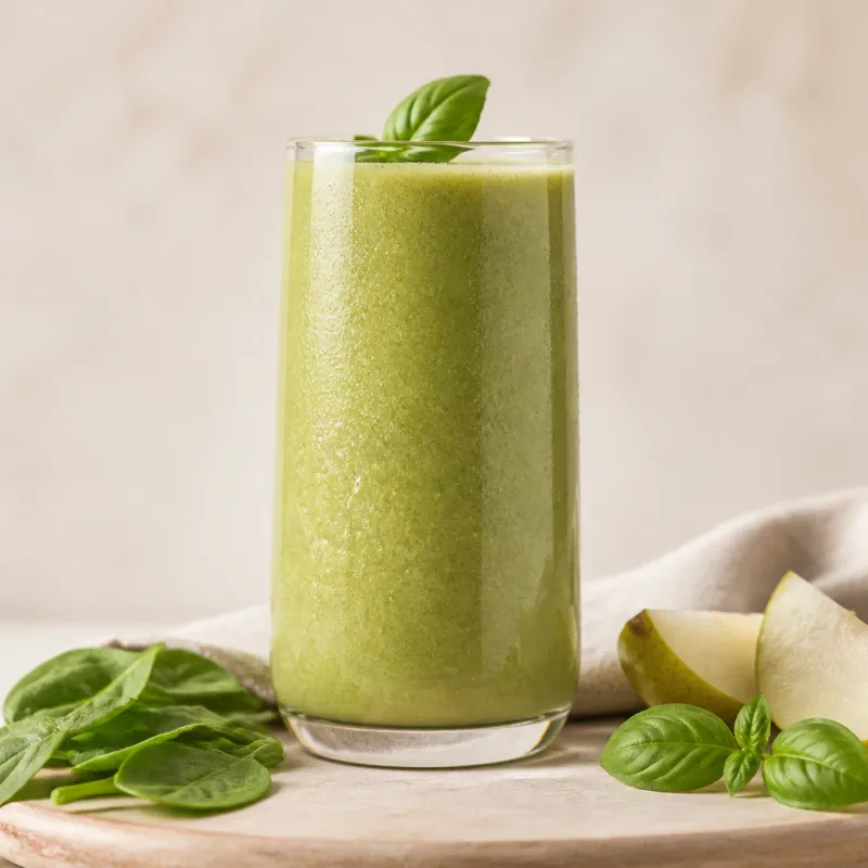 Smoothie de espinacas baby y pera con albahaca