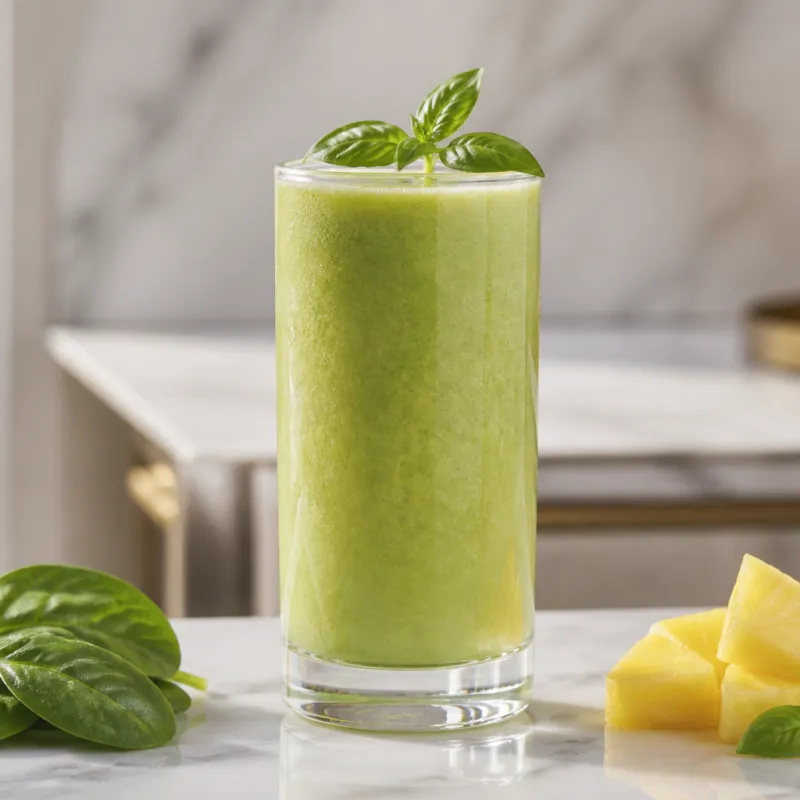 Smoothie de espinacas baby y piña con albahaca