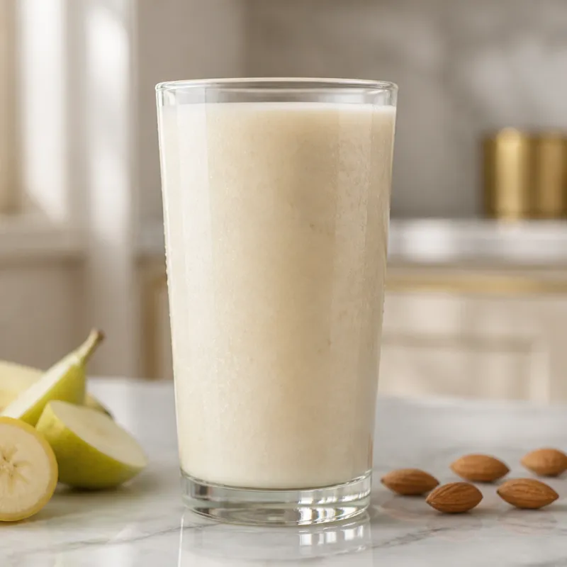 Smoothie de plátano y almendra con pera y yogur