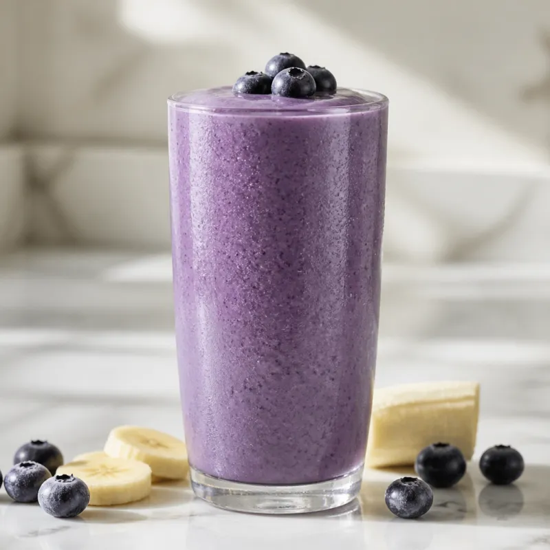 Smoothie de plátano con arándanos congelados