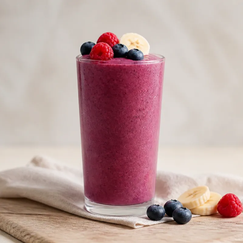 Banana Blueberry Smoothie with Raspberries