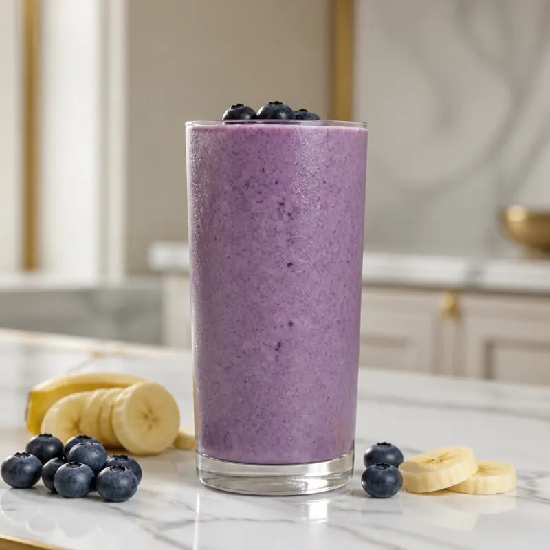 Smoothie de plátano y arándanos con yogur