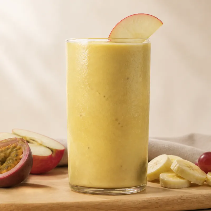 Smoothie de plátano y maracuyá con zumo de uva