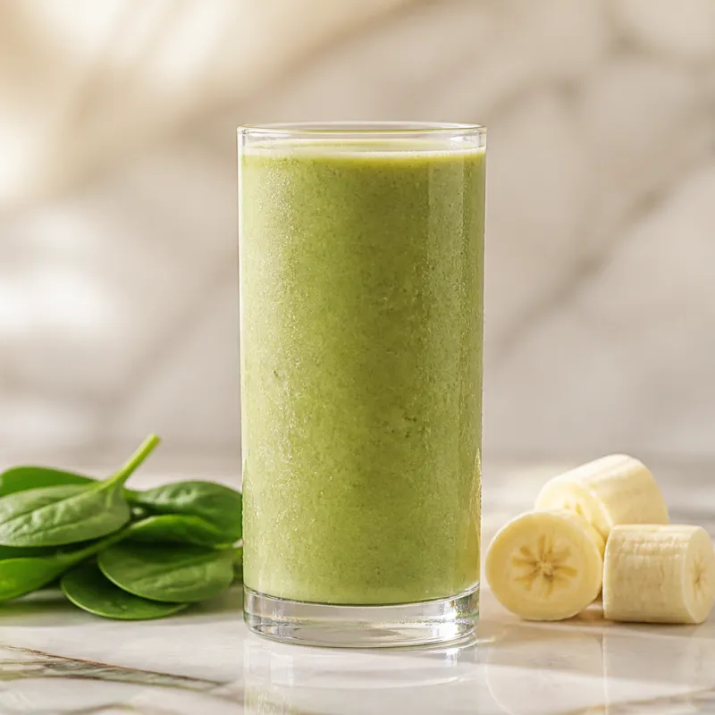 Smoothie espeso de plátano y espinacas con agua de coco