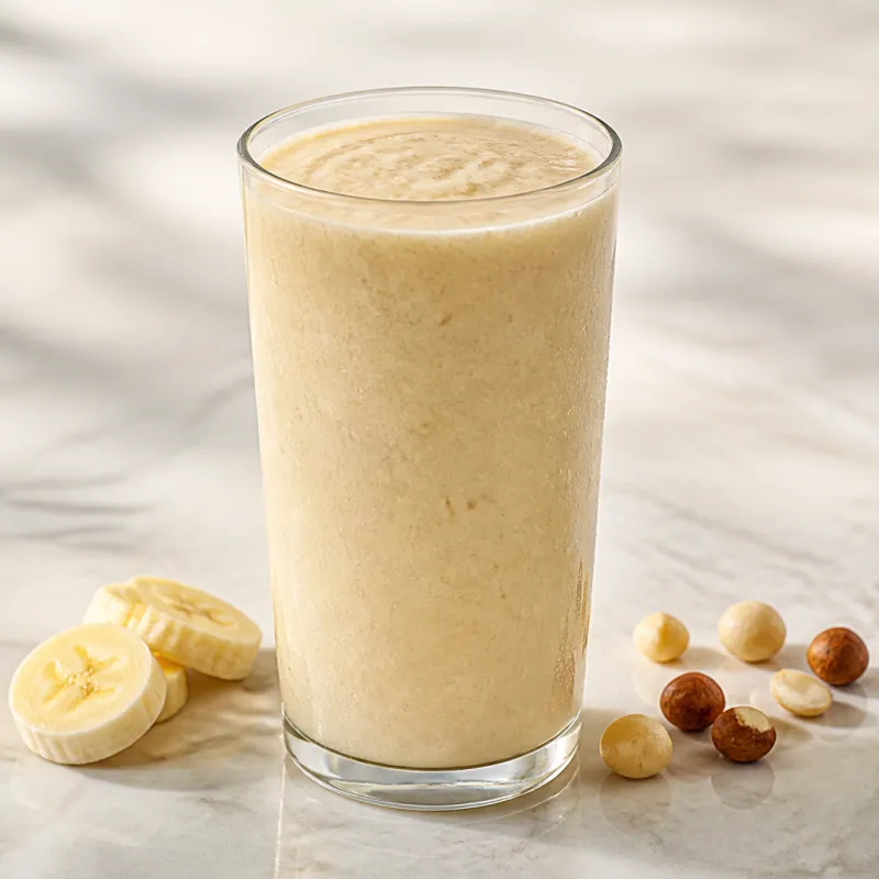 Smoothie de plátano con nueces de macadamia y bebida de almendra