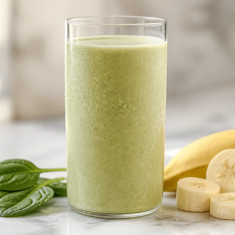 Smoothie de plátano y espinacas con leche y bebida de almendras