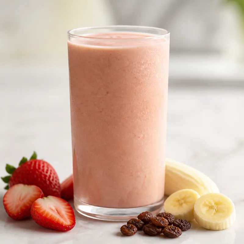 Smoothie de plátano y fresa con pasas sultanas