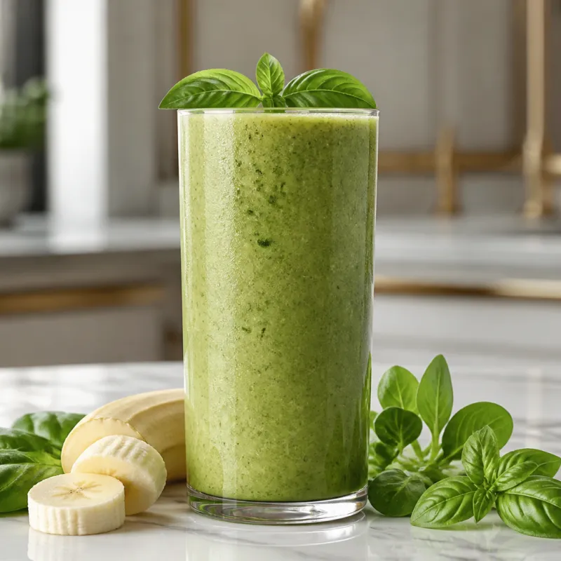 Smoothie de albahaca y plátano con espinacas