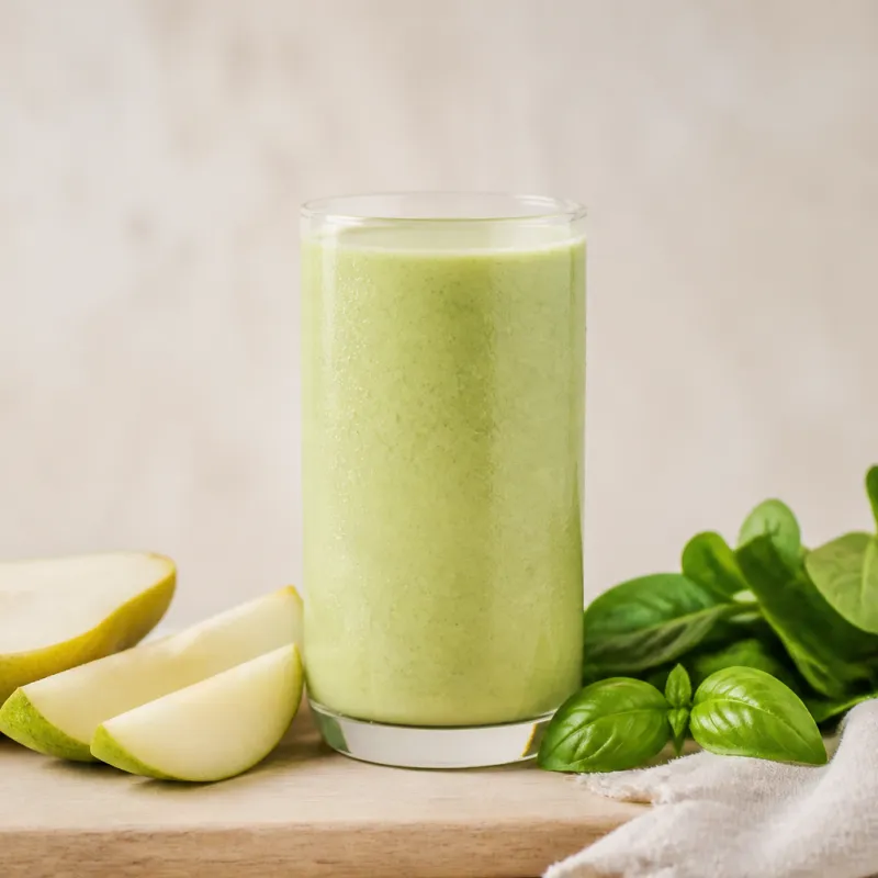 Smoothie de albahaca y pera con té de menta