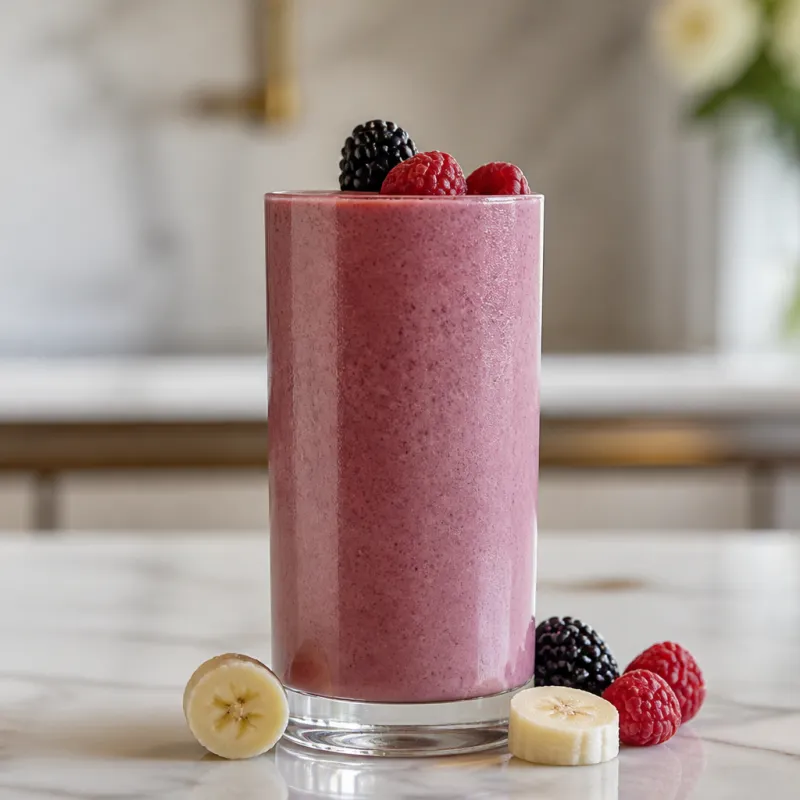Smoothie de frutos rojos y plátano con leche de coco