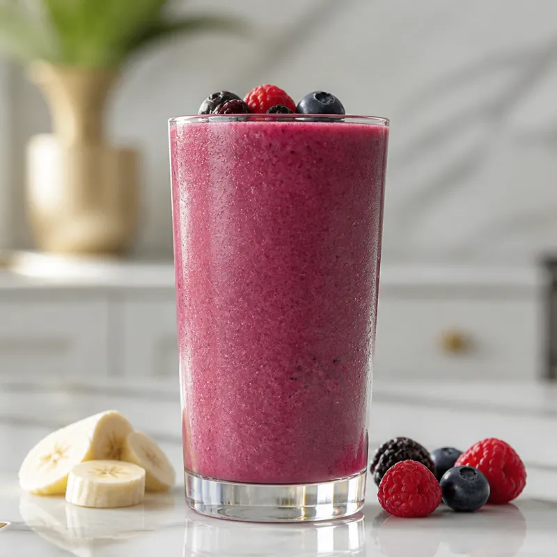 Smoothie de frutos rojos y plátano con aceite de coco