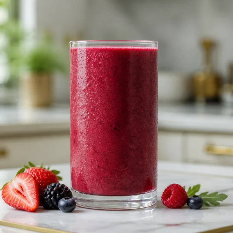 Smoothie de frutos rojos y rúcula con semillas de chía