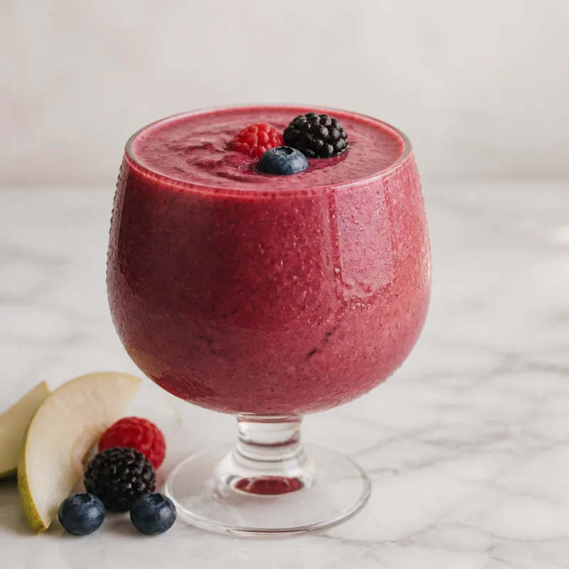 Smoothie de frutos rojos con té de frutas y pera