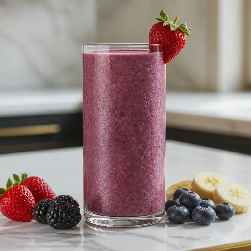 Smoothie de frutos rojos con bebida de arroz y plátano