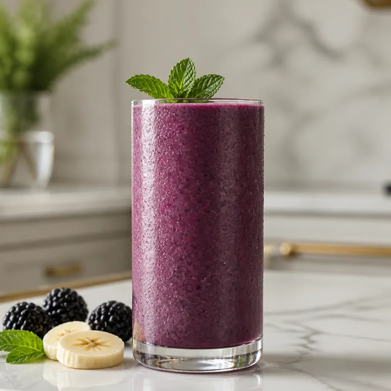 Smoothie de moras y plátano con infusión de menta