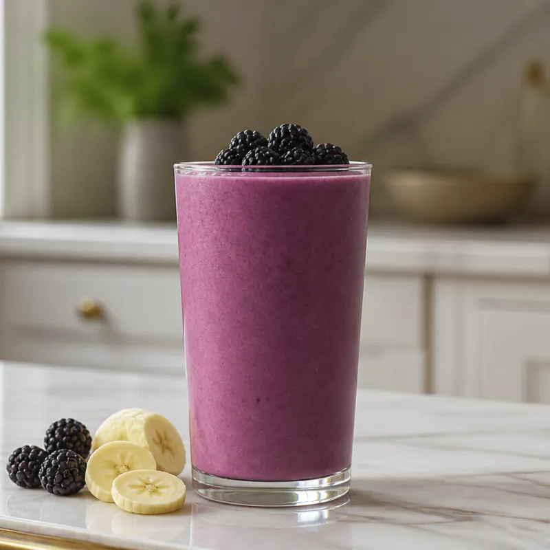 Smoothie de moras y plátano con bebida de almendra
