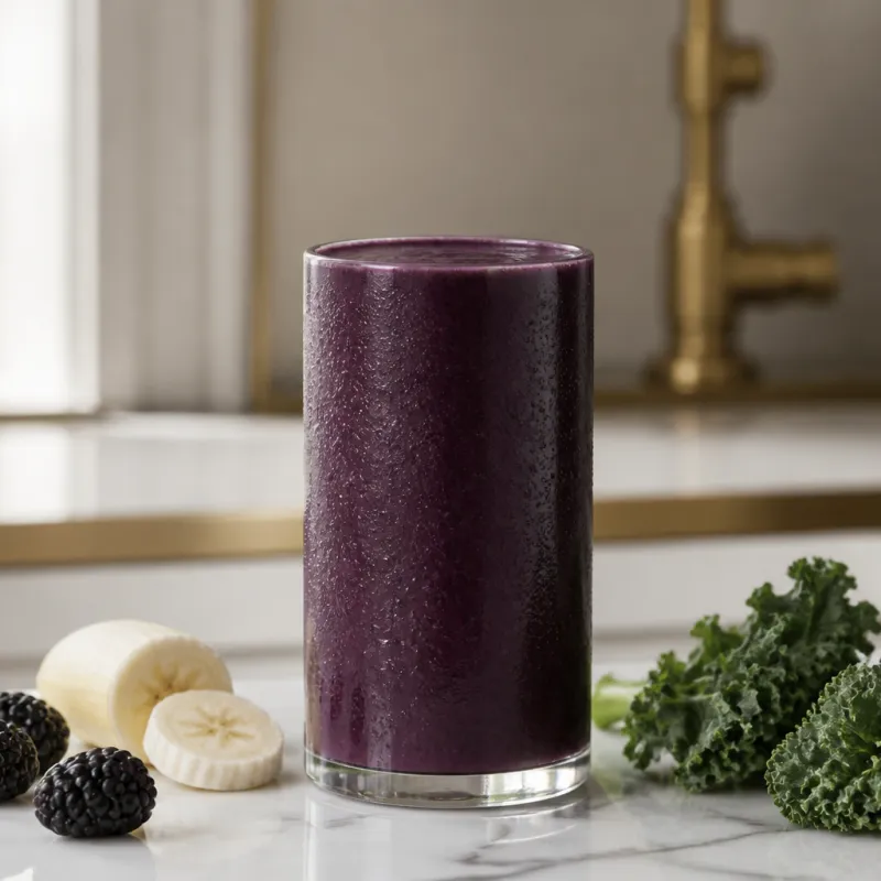 Smoothie de moras y plátano con kale
