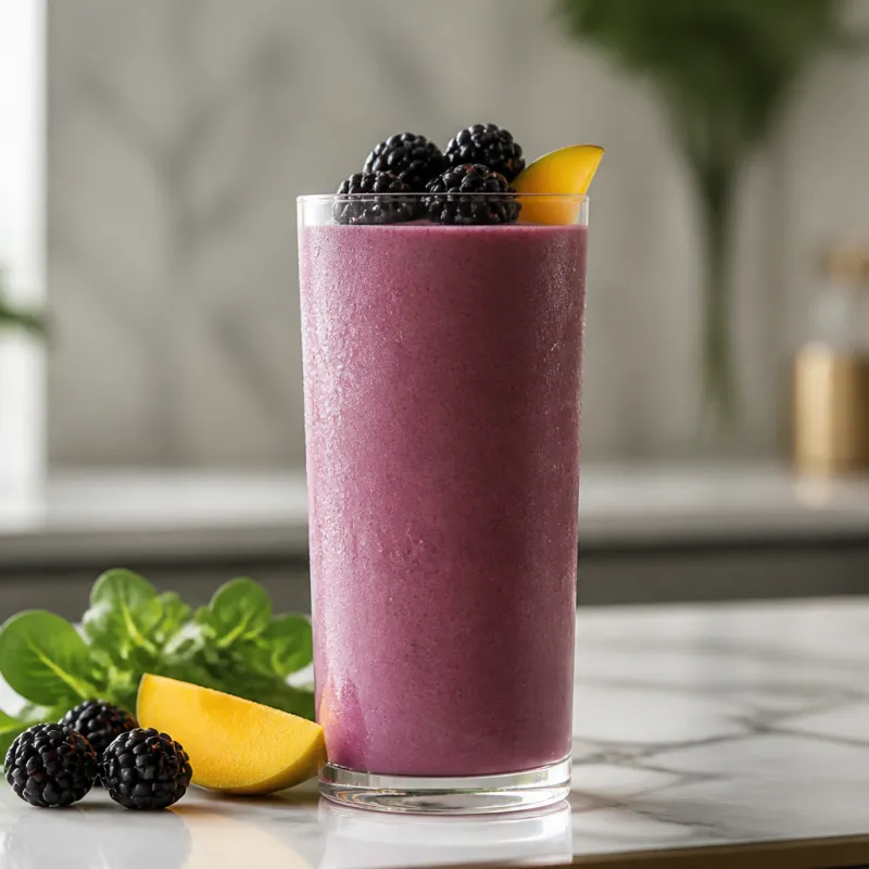 Smoothie de moras y canónigos con mango