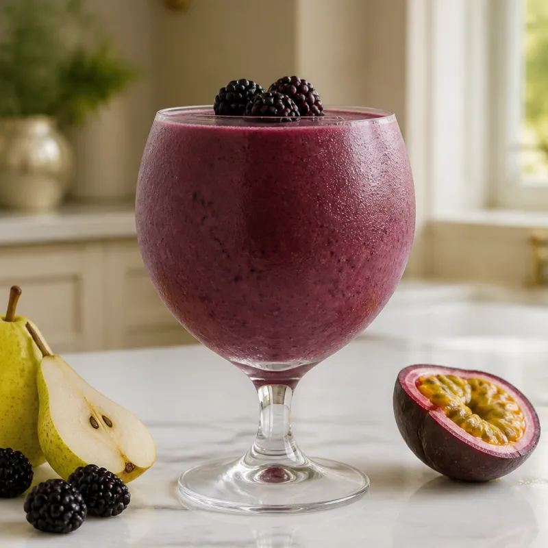 Blackberry Pear Smoothie with Passion Fruit