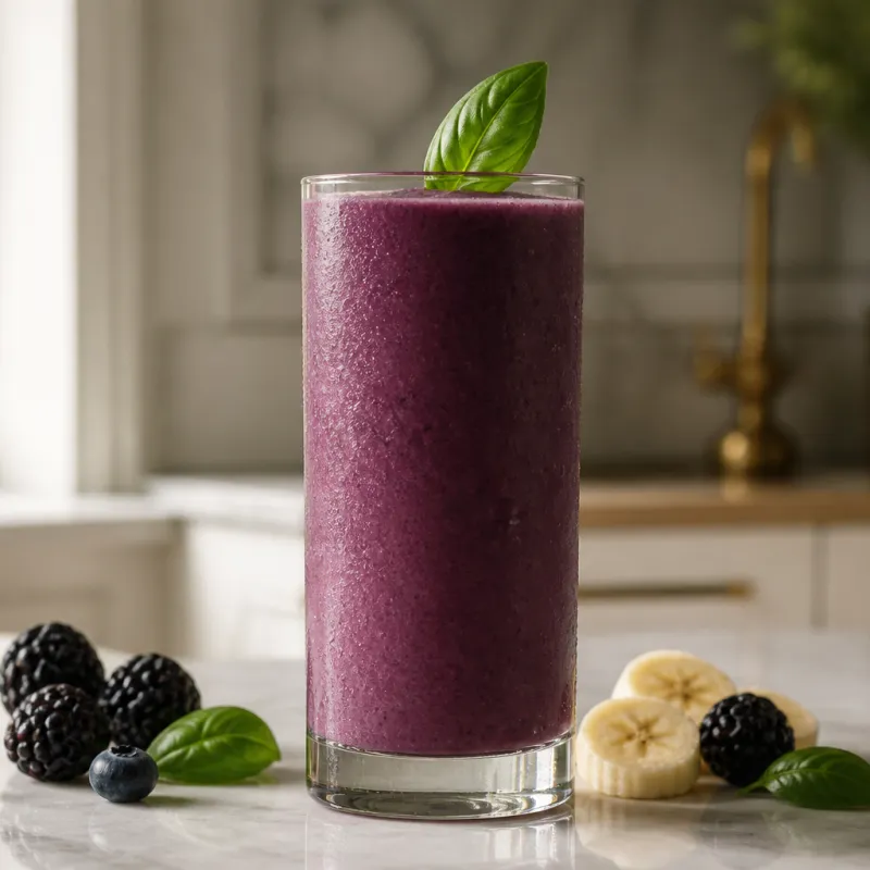 Smoothie de moras con albahaca