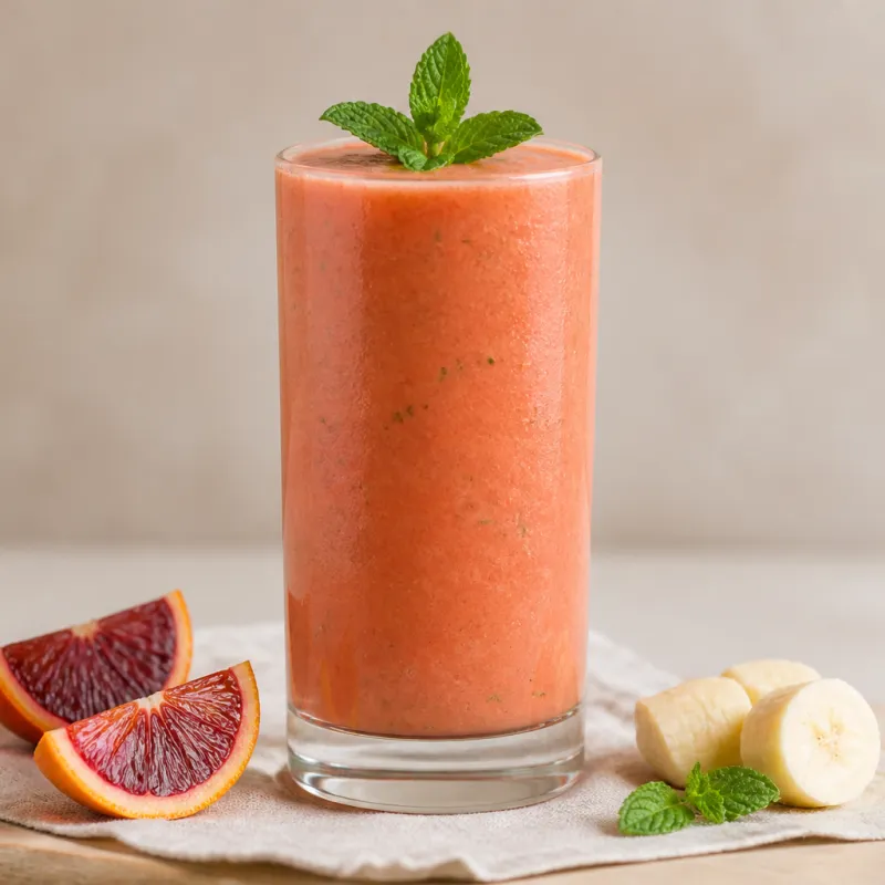Smoothie de naranja sanguina y plátano con menta