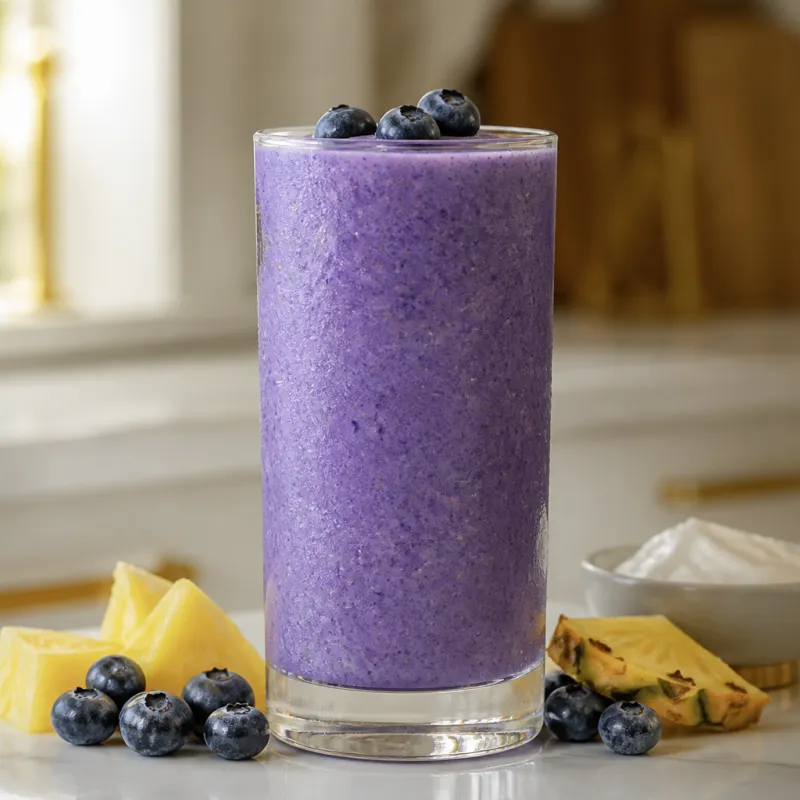 Smoothie de arándanos y piña con aceite de coco