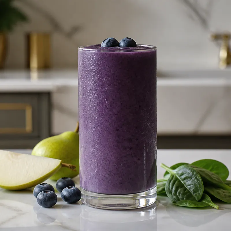 Smoothie de arándanos y pera con espinacas