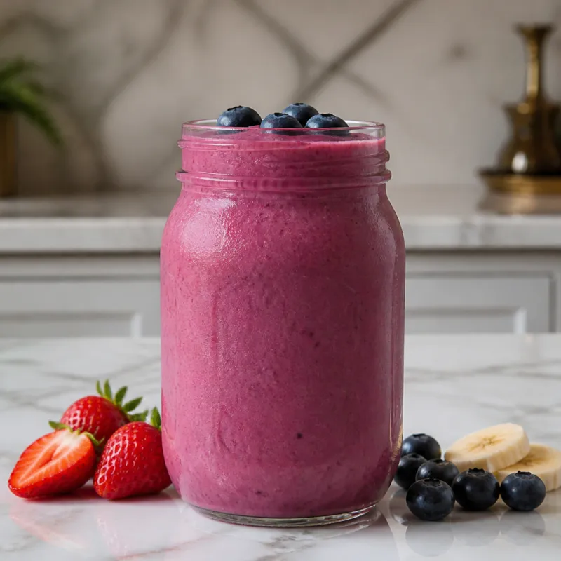 Smoothie de arándanos y fresa con té de frutas